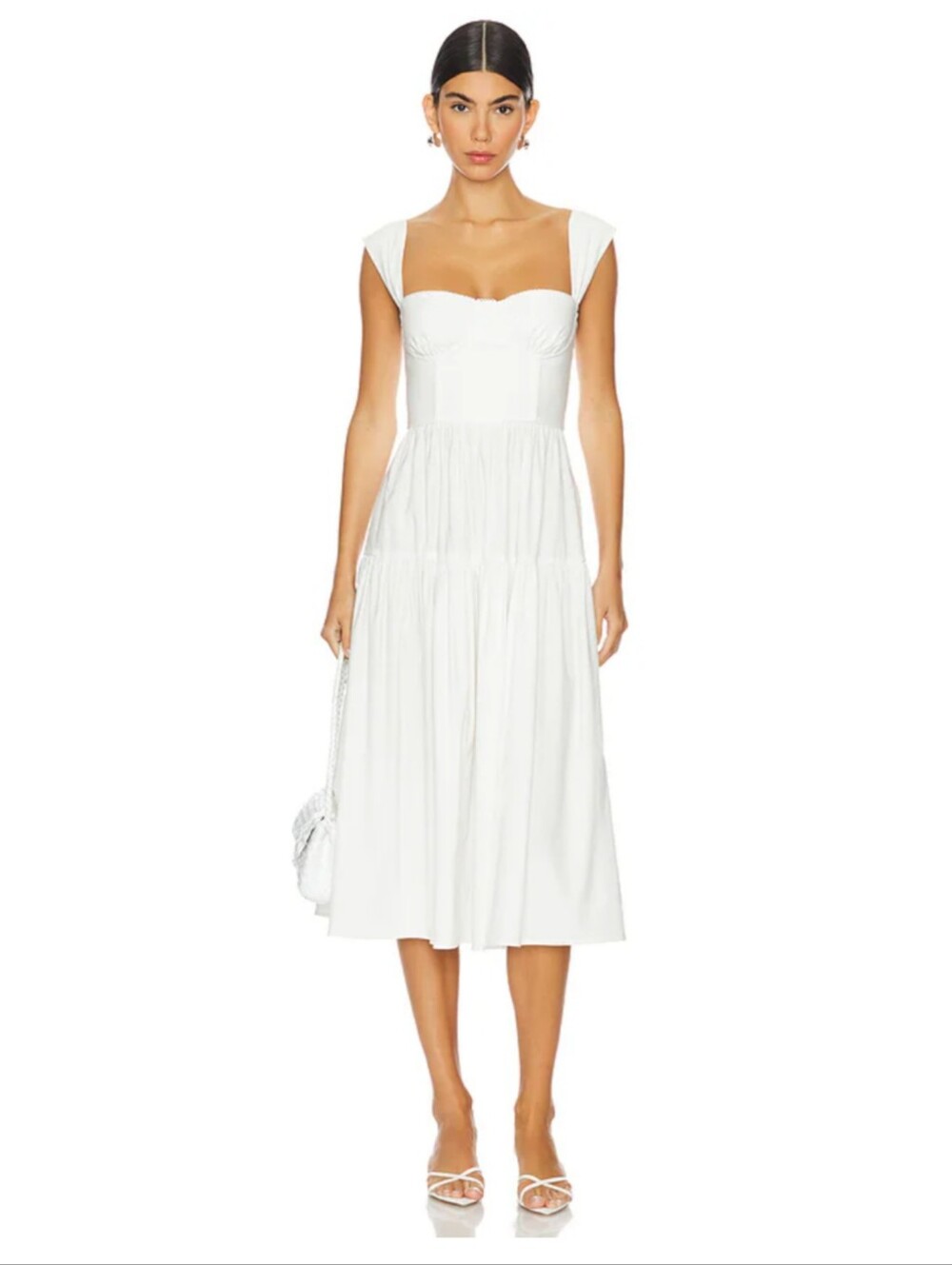WeWoreWhat Women's Strap Corset Linen Blend Bone Bodice Midi Dress in White 6
